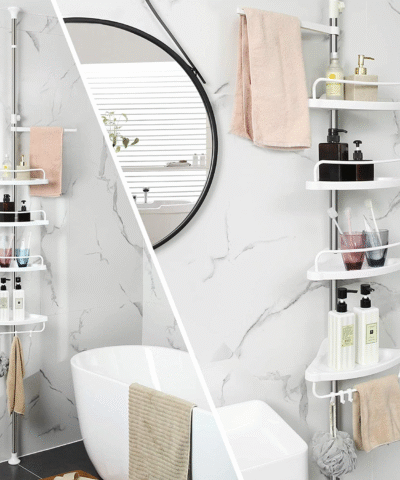 Étagère Réglable Télescopique salle de bain, cuisine Acier Inoxydable  4 etages