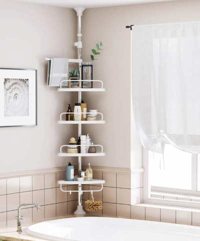 Étagère Réglable Télescopique salle de bain, cuisine Acier Inoxydable  4 etages