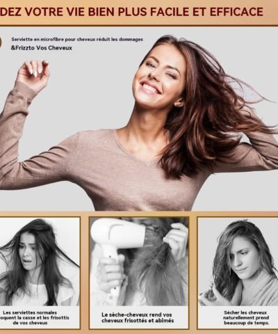 Serviette à cheveux en microfibre, séchage rapide pour cheveux mouillés, longs, bouclés, épais et crépus.