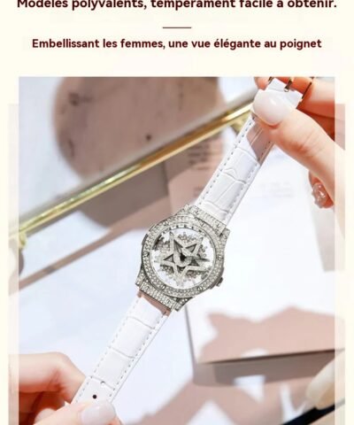 Montre de luxe à cadran rotatif sertie de diamants