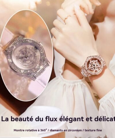 Montre de luxe à cadran rotatif sertie de diamants