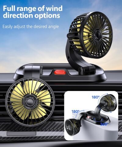 Ventilateur de voiture - Ventilateurs à double tête pour voiture 3 vitesses, rotation à 360°