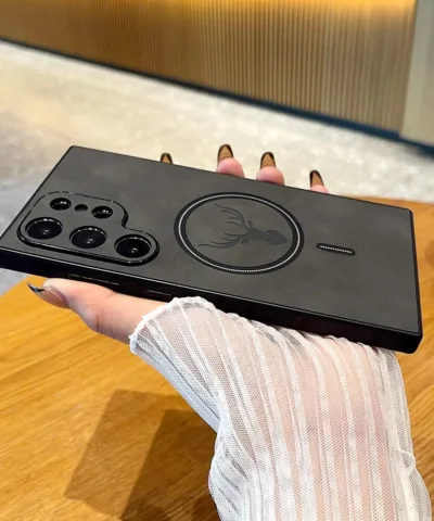 Étui de téléphone en cuir de luxe avec chargement sans fil magnétique pour Samsung